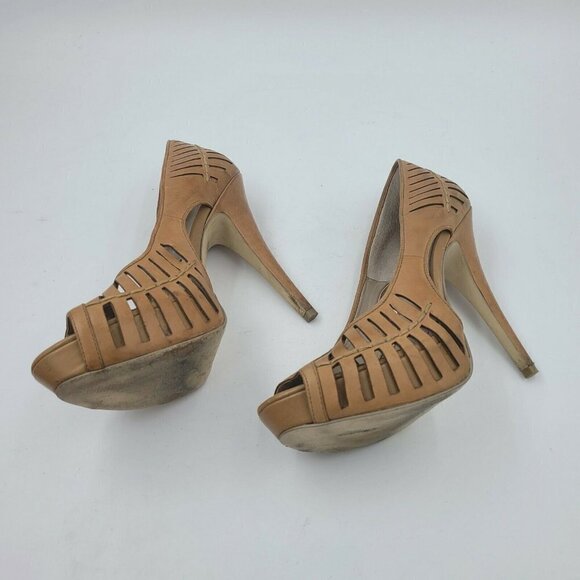 BCBGeneration Evie Tan Leather Peep Toe Stiletto Heel Pumps Size 10B - Picture 6 of 12